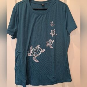 Teal Turtle Graphic Tee Shirt Women’s Casual Beachy Ocean Vibes Top
